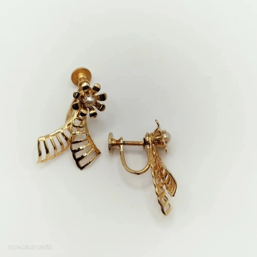 Women's Fashion Gold Tone Faux Pearl Drop Boho Unique Screwback Earrings - Picture 8 of 10